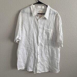 Panama Jack Men's XL Shirt White Button Down 100% Linen Short Sleeve